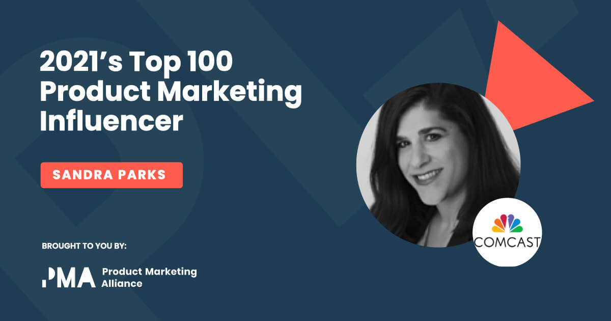 A badge from the 2021 Top Product Marketing Influencer Report of Sandra Parks and her brand.