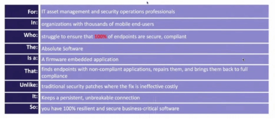 At Absolute, they're targeting the IT organization, the IT Asset Management Director, all security operations professionals. Those are the ones whose neck's on the line. They're the ones who will get fired if there's a breach or they're the ones who will get promoted if their environment is really secure and very locked down.